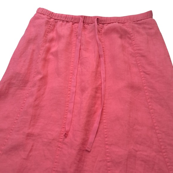 Talbots Linen Drawstring Midi‎ Skirt Women's Large Pink Pull On Pockets Vacation - Picture 5 of 9